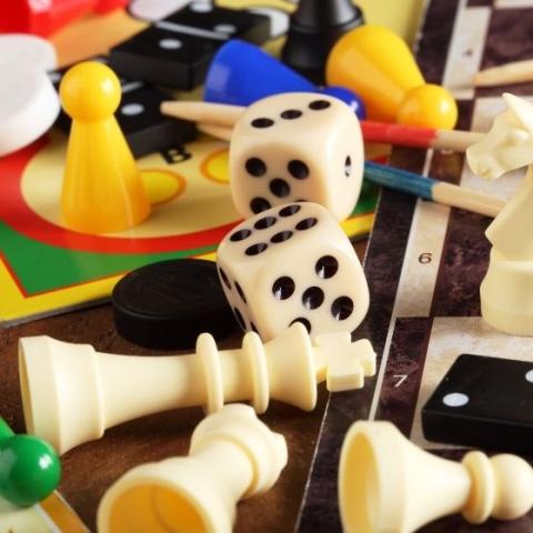 dice, game pieces and chess pieces