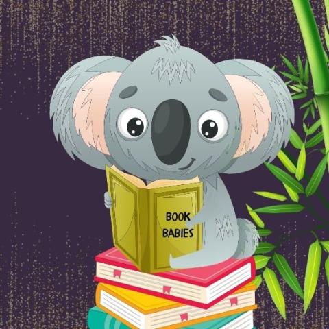 Cartoon koala with book
