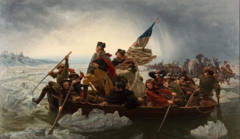 Washington Crossing the Delaware, an 1851 portrait by Emanuel Leutze depicting Washington and Continental Army troops crossing the river prior to the Battle of Trenton on the morning of December 26, 1776