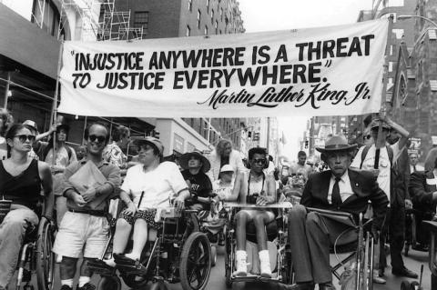 A group of disability advocates protesting for the passage of the original Americans with Disabilities Act of 1990. (Tom Olin)