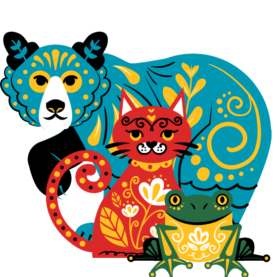 A stack of folk art animals